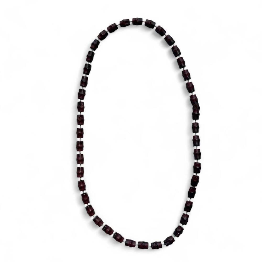 Vintage Carved Barrel Bead Necklace Dark Brown Earthy Boho